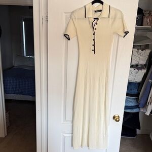 Amazon Cream Ribbed Polo Maxi Dress with Black Trim